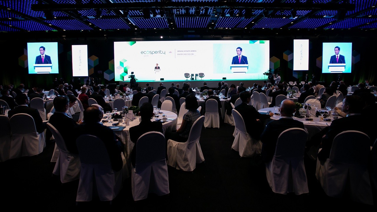 Singapore Minister for Trade & Industry Chan Chun Sing delivering the keynote speech at Ecosperity 2018