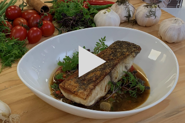 Pan Fried Barramundi Fillet with Luffa Gourd in Black Bean Sauce by Chef Eric Neo