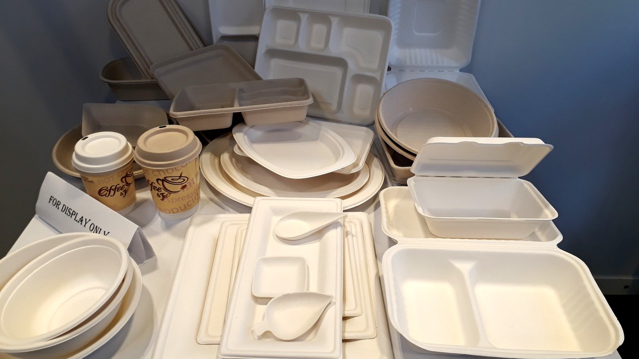 Food packaging products made from bagasse, a sugarcane fibre. Image: Eco-Business